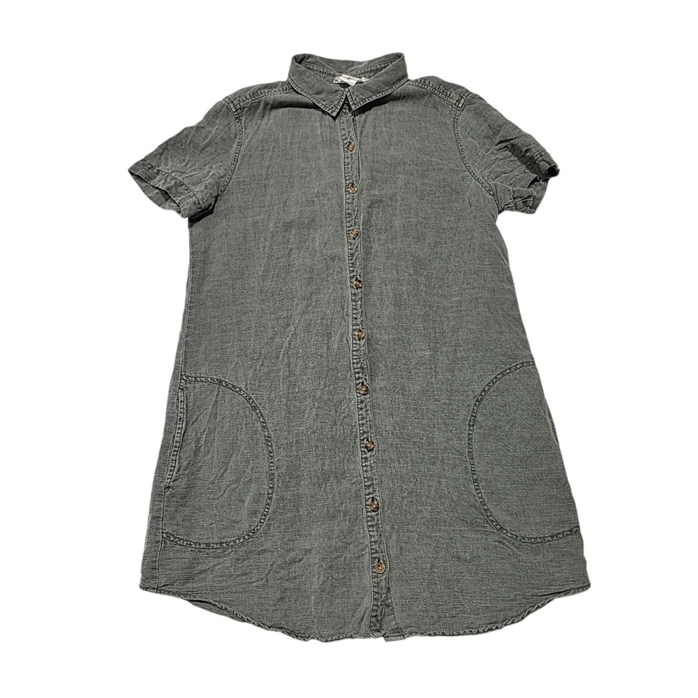 Lucky Brand Linen Lyocell Button Front Shirt Dress Womens Large Green